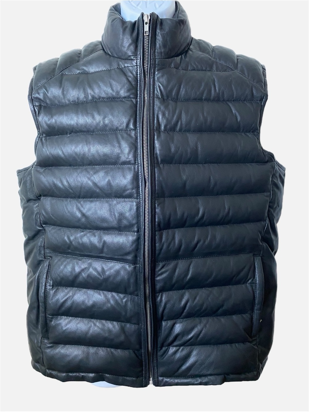 Jild, Lambskin Leather Puffer Vest Stand Collar